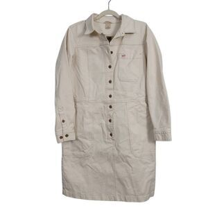 NWT Duluth Trading Co Makers Studio Dress Sz M Cream Button Front Cotton Utility
